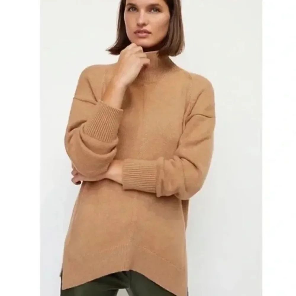 Revolve Anthropologie Maeve Camel Crystal Turtleneck Mock neck Tunic Sweater XS